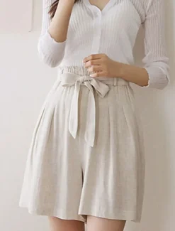 Women's Shorts Casual Daily Short Plain Drawstring Breathability Comfortable Inelastic Weekend Black White Beige Summer Regular Fit