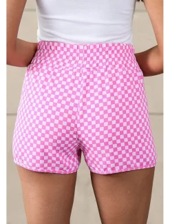 Women's Shorts Casual Daily Short Leopard Geometric Plaid Split Printing Breathability Comfortable Micro-elastic Going out Weekend Light Pink Pink Purple Green Summer Regular Fit