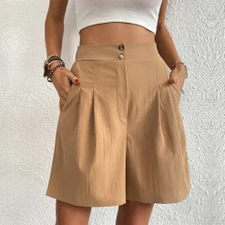 Women's Shorts Casual Daily Short Plain Side Pockets Breathability Comfortable Inelastic Going out Weekend Black Wine Army Green Dark navy Summer Regular Fit