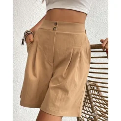 Women's Shorts Casual Daily Short Plain Side Pockets Breathability Comfortable Inelastic Going out Weekend Black Wine Army Green Dark navy Summer Regular Fit