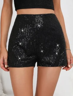 Women's Shorts Casual Daily Short Plain Sequins Breathability Comfortable Micro-elastic Club Weekend Black White Gold Rose Red Summer Regular Fit