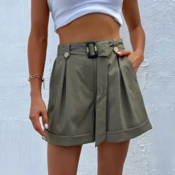 Women's Shorts Casual Daily Short Plain Side Pockets Breathability Comfortable Inelastic Going out Weekend Black Army Green Summer Regular Fit