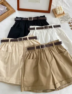 Women's Shorts Casual Daily Short Plain Side Pockets Breathability Comfortable Micro-elastic Weekend Black White Khaki Apricot Summer Regular Fit