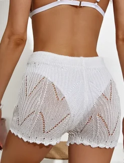 Women's Shorts Casual Short Plain Drawstring Cut Out Crochet Breathability Comfortable Micro-elastic Beach Weekend Black White Khaki Summer Regular Fit