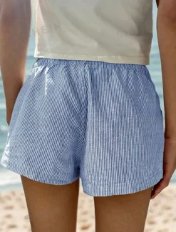 Women's Shorts Chinos Vacation Fashion Streetwear Short High Waist Stripe Pocket Elastic Waistband Printing Comfy Soft Comfortable Micro-elastic Outdoor Vacation Street Yellow Pink Blue Gray Summer