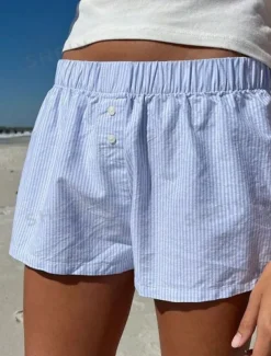 Women's Shorts Chinos Vacation Fashion Streetwear Short High Waist Stripe Pocket Elastic Waistband Printing Comfy Soft Comfortable Micro-elastic Outdoor Vacation Street Yellow Pink Blue Gray Summer