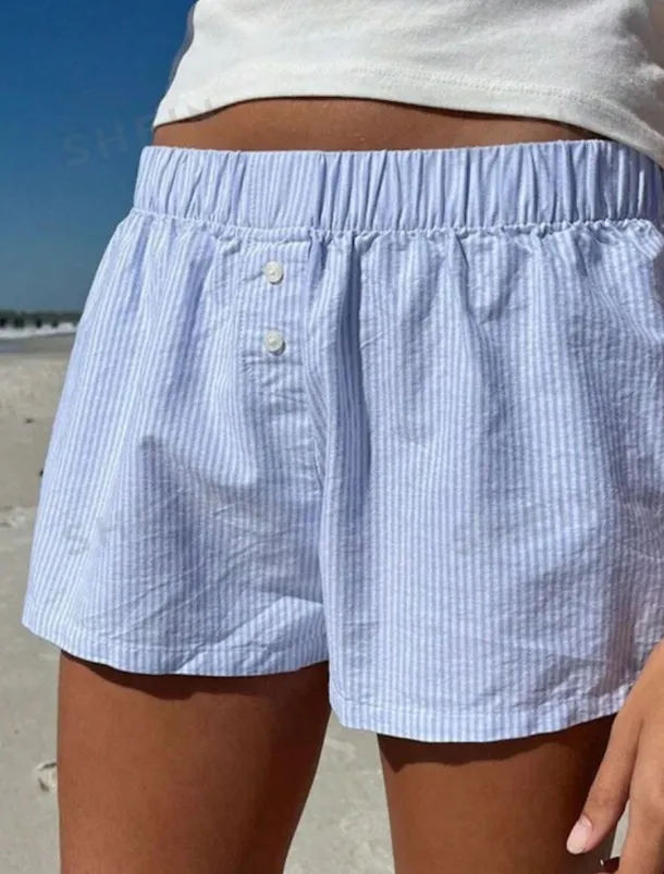 Women's Shorts Chinos Vacation Fashion Streetwear Short High Waist Stripe Pocket Elastic Waistband Printing Comfy Soft Comfortable Micro-elastic Outdoor Vacation Street Yellow Pink Blue Gray Summer