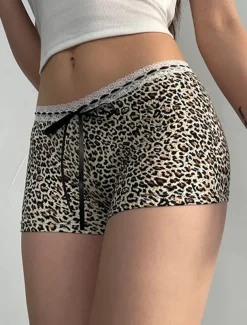 Women's Shorts Chinos Vacation Vintage Streetwear Short High Waist Leopard Lace Printing Comfy Soft Comfortable Micro-elastic Outdoor Street Brown Summer Regular Fit