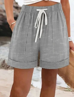 Women's Shorts Chinos Vacation Vintage Ethnic Style Short High Waist Graphic Striped Pink Blue Green Gray Summer Regular Fit