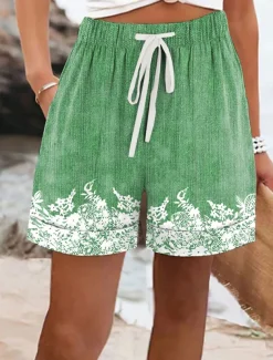 Women's Shorts Chinos Vacation Vintage Ethnic Style Short High Waist Print Blue Purple Green Gray Summer Spring