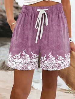 Women's Shorts Chinos Vacation Vintage Ethnic Style Short High Waist Print Blue Purple Green Gray Summer Spring