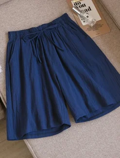 Women's Shorts Cotton And Linen Side Pockets Plain Short White Summer