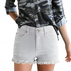 Women's Shorts Cotton Tassel Fringe Side Pockets Plain Short Black Summer