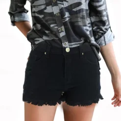 Women's Shorts Cotton Tassel Fringe Side Pockets Plain Short Black Summer