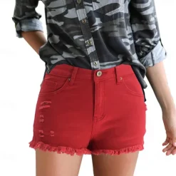 Women's Shorts Cotton Tassel Fringe Side Pockets Plain Short Black Summer