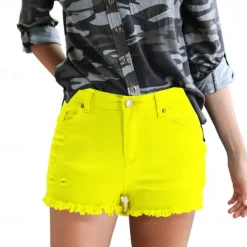 Women's Shorts Cotton Tassel Fringe Side Pockets Plain Short Black Summer