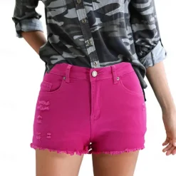 Women's Shorts Cotton Tassel Fringe Side Pockets Plain Short Black Summer