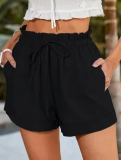Women's Shorts Fashion Short Plain Drawstring Side Pockets Comfort Inelastic Casual Daily Black Blue Brown Green Regular Fit