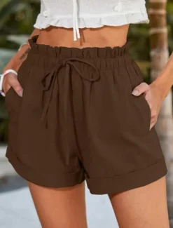 Women's Shorts Fashion Short Plain Drawstring Side Pockets Comfort Inelastic Casual Daily Black Blue Brown Green Regular Fit