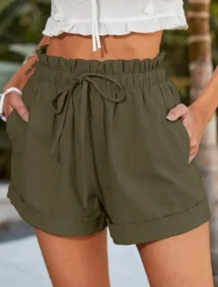 Women's Shorts Fashion Short Plain Drawstring Side Pockets Comfort Inelastic Casual Daily Black Blue Brown Green Regular Fit