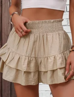 Women's Shorts Ruffle Plain Short Black Summer