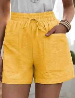 Women's Shorts Slacks Active Simple Casual Short High Waist Plain Pocket Drawstring Elastic Waist Breathability Soft Comfortable Micro-elastic Vacation Casual Daily Weekend Black White Yellow Pink