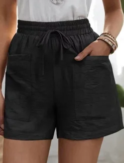 Women's Shorts Slacks Active Simple Casual Short High Waist Plain Pocket Drawstring Elastic Waist Breathability Soft Comfortable Micro-elastic Vacation Casual Daily Weekend Black White Yellow Pink