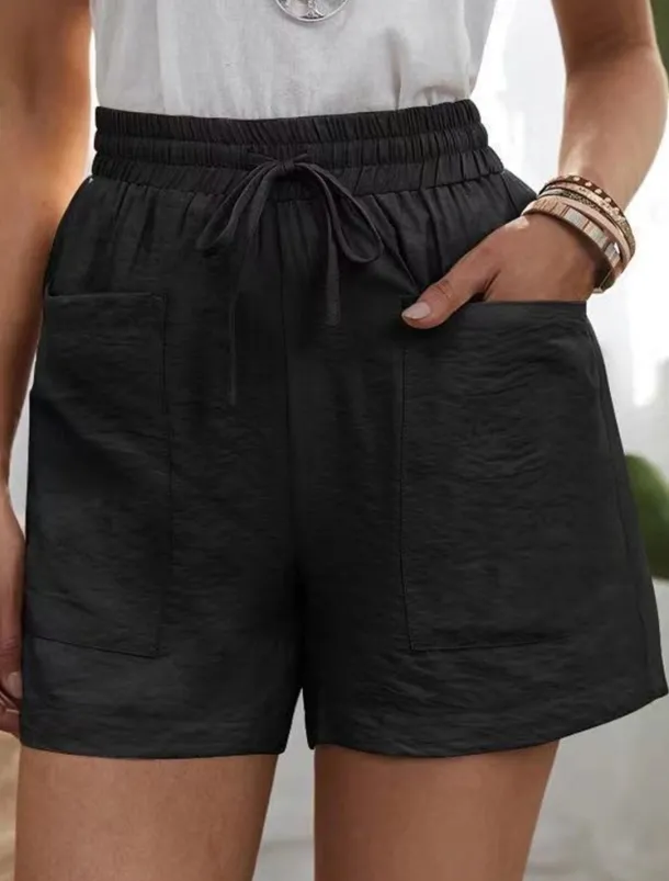 Women's Shorts Slacks Active Simple Casual Short High Waist Plain Pocket Drawstring Elastic Waist Breathability Soft Comfortable Micro-elastic Vacation Casual Daily Weekend Black White Yellow Pink