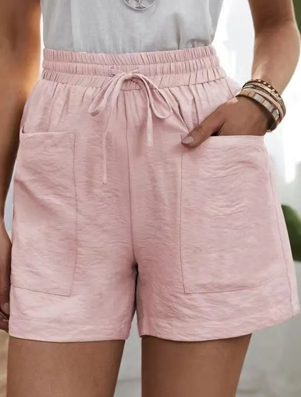 Women's Shorts Slacks Active Simple Casual Short High Waist Plain Pocket Drawstring Elastic Waist Breathability Soft Comfortable Micro-elastic Vacation Casual Daily Weekend Black White Yellow Pink