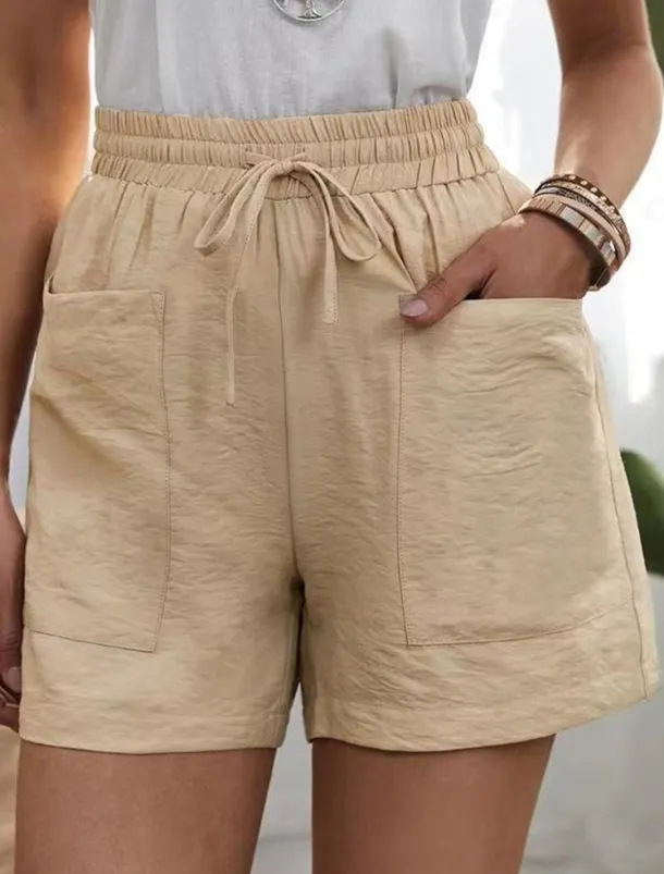 Women's Shorts Slacks Active Simple Casual Short High Waist Plain Pocket Drawstring Elastic Waist Breathability Soft Comfortable Micro-elastic Vacation Casual Daily Weekend Black White Yellow Pink