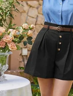 Women's Shorts Slacks Fashion Short Natural Plain Pocket Buckle Outdoor Comfortable Holiday Going out Apricot Black White Ginger Summer Regular Fit