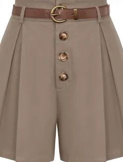 Women's Shorts Slacks Fashion Short Natural Plain Pocket Buckle Outdoor Comfortable Holiday Going out Apricot Black White Ginger Summer Regular Fit