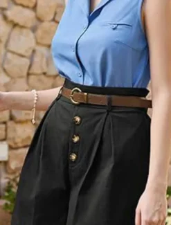 Women's Shorts Slacks Fashion Short Natural Plain Pocket Buckle Outdoor Comfortable Holiday Going out Apricot Black White Ginger Summer Regular Fit