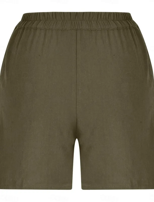 Women's Shorts Solid Color Chinos Fashion Basic Short Medium Waist Plain Pocket Elastic Waist Comfort Outdoor Micro-elastic Vacation Street Causal Army Green Black White Blue Summer Regular Fit