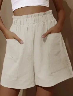 Women's Shorts Streetwear Simple Casual Short High Waist Plain Pocket Elastic Waist Breathable Soft Outdoor Micro-elastic Outdoor Vacation Casual Daily Black White Red Blue Summer Spring Regular Fit