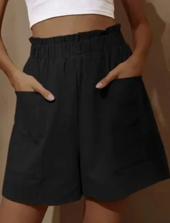 Women's Shorts Streetwear Simple Casual Short High Waist Plain Pocket Elastic Waist Breathable Soft Outdoor Micro-elastic Outdoor Vacation Casual Daily Black White Red Blue Summer Spring Regular Fit