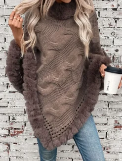 Women's Shrug Casual Soft Pure Color Ribbed Turtleneck Knitted Long Sleeve Regular Tops Knit Outdoor Daily Weekend Fuchsia Apricot Fall Winter