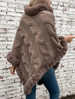 Women's Shrug Casual Soft Pure Color Ribbed Turtleneck Knitted Long Sleeve Regular Tops Knit Outdoor Daily Weekend Fuchsia Apricot Fall Winter