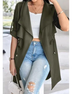 Women's Shrugs Daily Classic Long Sleeve V Neck Long Tops Work Daily Black Army Green Khaki Spring Fall Winter