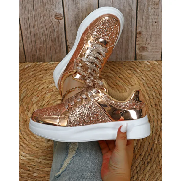 Women's Silver Glitter and Metallic Sneakers – Trendy Lace-Up Shoes for Parties and Casual Wear