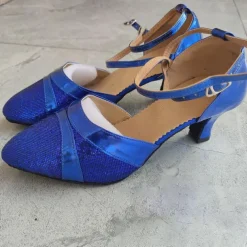 Women's Silver Glitter Ballroom Dance Shoes – Strappy Kitten Heel Latin Dance Heels for Salsa, Tango, and Party Performances