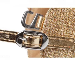 Women's Silver Glitter Ballroom Dance Shoes – Low Heel Latin Salsa Tango Shoes with Ankle Strap and Soft Suede Sole for Performance & Competition