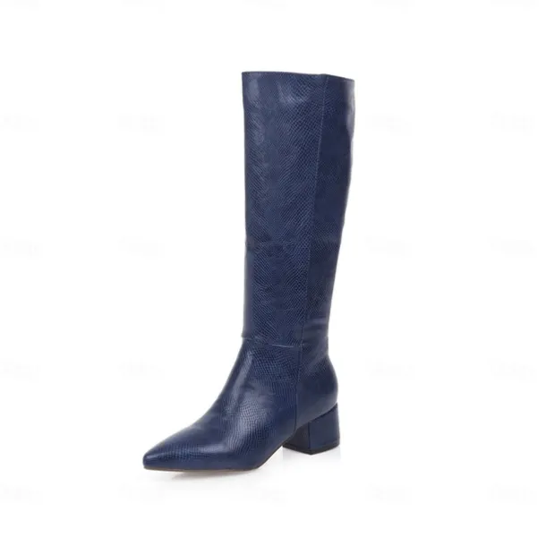 Women's Silver Metallic Faux Leather Knee-High Boots, Modern Pointed-Toe Design for Fashionable Street Style and Evening Outfits