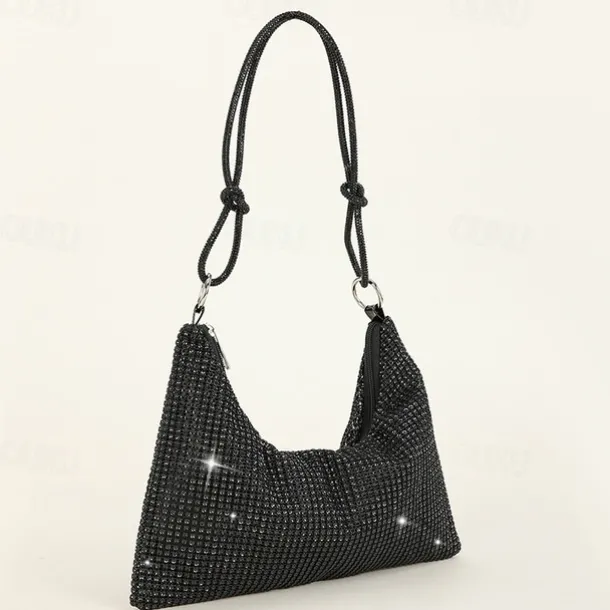 Women's Silver Rhinestone Shoulder Bag – Sparkly Hobo Purse with Knot Strap for Evening Parties, Weddings, and Night Out