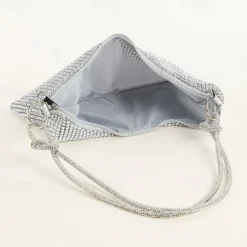 Women's Silver Rhinestone Shoulder Bag – Sparkly Hobo Purse with Knot Strap for Evening Parties, Weddings, and Night Out