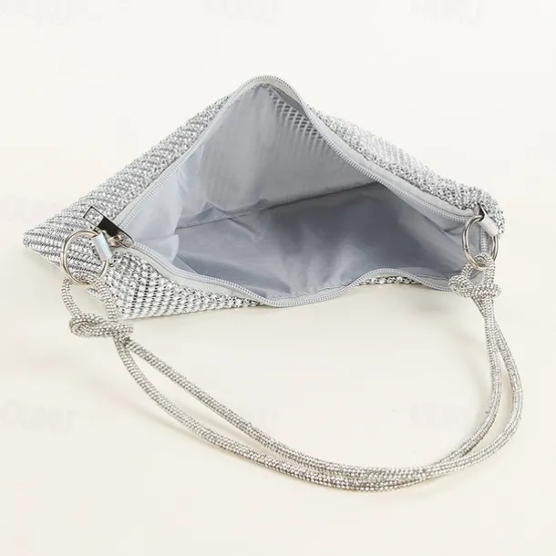 Women's Silver Rhinestone Shoulder Bag – Sparkly Hobo Purse with Knot Strap for Evening Parties, Weddings, and Night Out