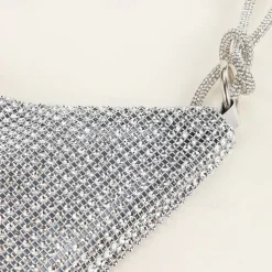 Women's Silver Rhinestone Shoulder Bag – Sparkly Hobo Purse with Knot Strap for Evening Parties, Weddings, and Night Out