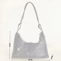 Women's Silver Rhinestone Shoulder Bag – Sparkly Hobo Purse with Knot Strap for Evening Parties, Weddings, and Night Out