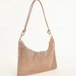 Women's Silver Rhinestone Shoulder Bag – Sparkly Hobo Purse with Knot Strap for Evening Parties, Weddings, and Night Out