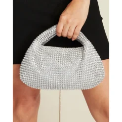 Women's Silver Rhinestone Handbag – Sparkling Evening Clutch Bag for Parties, Weddings, and Formal Events